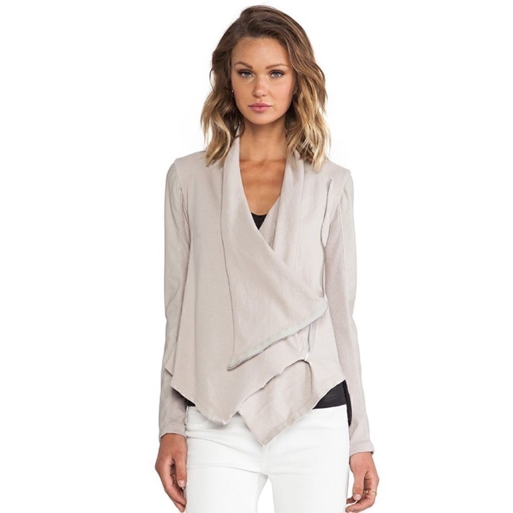 Blank NYC Mixed Media Drape Moto Jacket Taupe XS